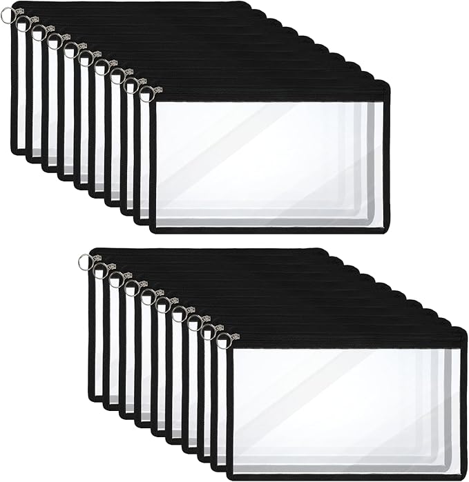 20 Pack Clear Zipper Pouches PVC Waterproof Envelopes Clear Zipper Bags Folder Storage Pouch Document File Organization Bags Multi-Purpose Makeup Bag for Travel Office Home Organize, 12 X 7.5 Inches