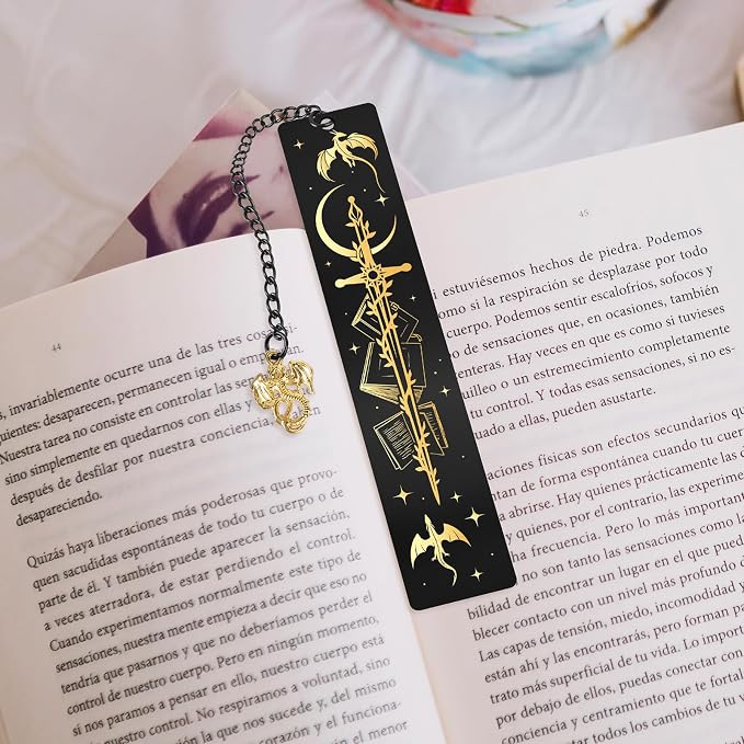 Fantasy Dragon Sword Bookmark - Cool Metal Book Mark Gifts for Reading Men Black Page Markers for Boys Kids Women Novel Lovers Bookish Readers Students Teachers School Birthday Accessories