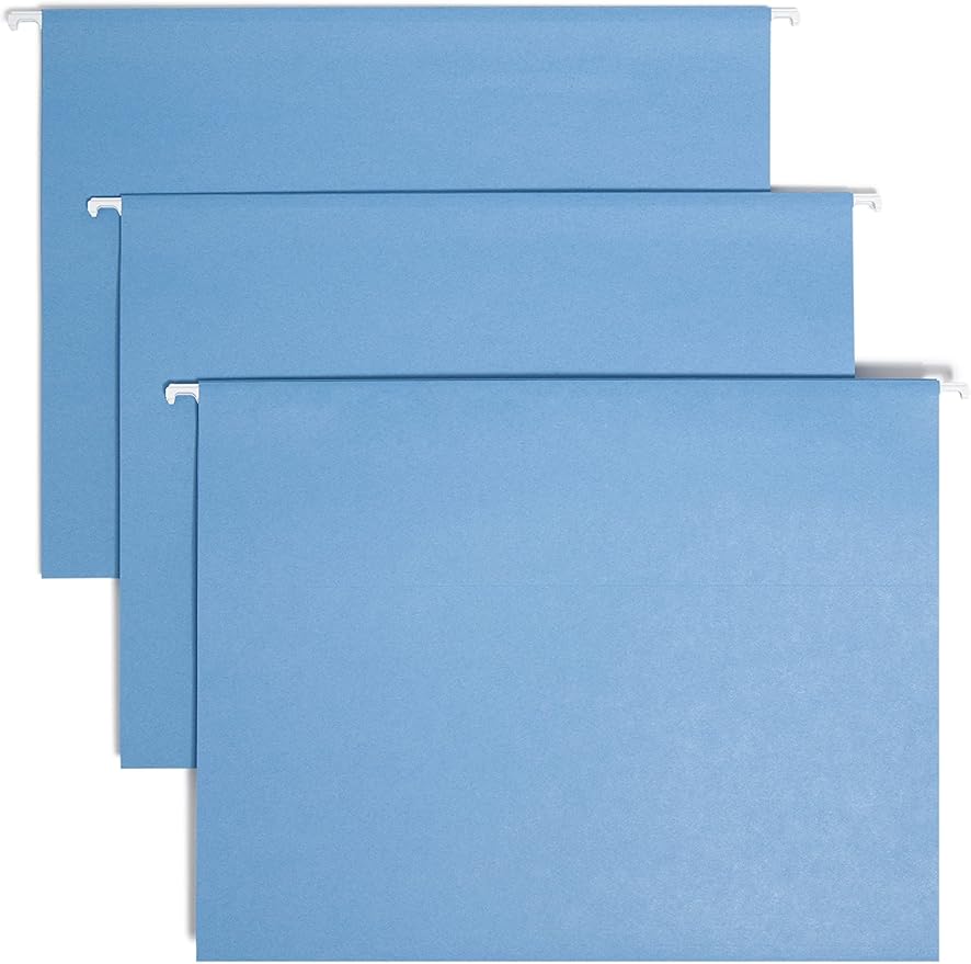 Smead TUFF Hanging File Folder with Easy Slide Tab, 1/3-Cut Sliding Tab, Letter Size, Blue, 18 per Box (64041, Rod Color May Vary)