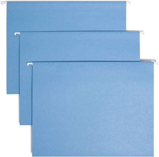 Smead TUFF Hanging File Folder with Easy Slide Tab, 1/3-Cut Sliding Tab, Letter Size, Blue, 18 per Box (64041, Rod Color May Vary)