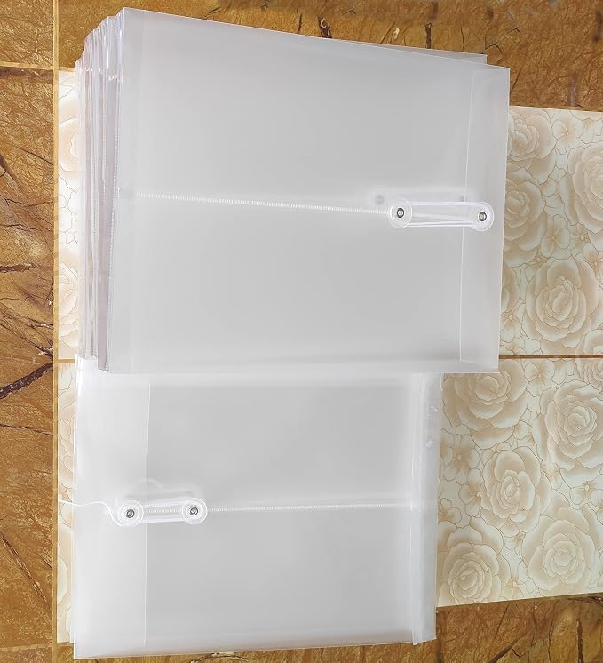 Letter A4 Size Poly String Envelope with Expandable Gusset,Clear Poly Reusable File Folders Project Paper Documents Organizer for Office School Home, 10 Pack