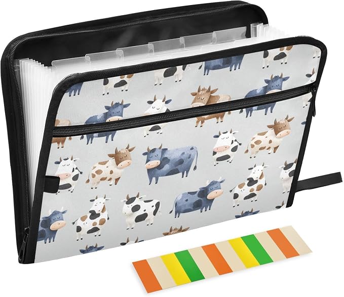 Cute Cows Accordion File Organizer Expanding Document Folder with 13 Pockets Portable File Folder for A4 Letter Size