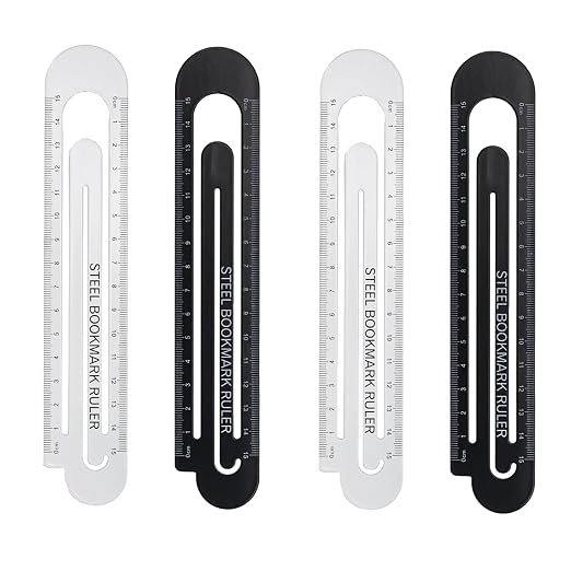 4PCS Straight Ruler Metric Aluminum Alloy Ruler Scale on Both Sides Hollow Paper Clip Design Bookmark Measuring Tool for Children Study Classroom Office