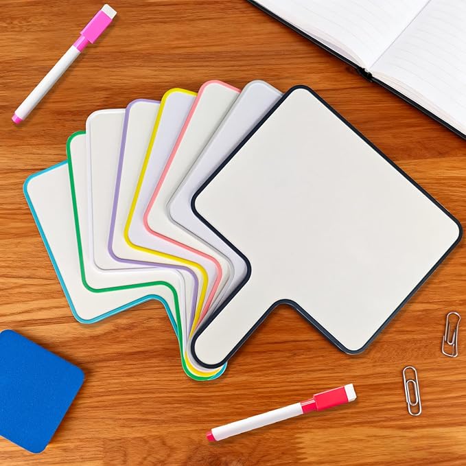 8 Sets Small Dry Erase Boards 8" x10'' Mini Dry Erase Paddles with Handle Double Sided Whiteboard Bulk with Markers and Erasers for Home Classroom and Office Writing Board