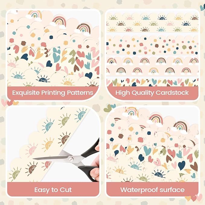 Boho Bulletin Board Border, 91.8 Ft Classroom Borders for Bulletin Board Decoration, Walls, Desks, Windows, Doors, Classrooms, Home School