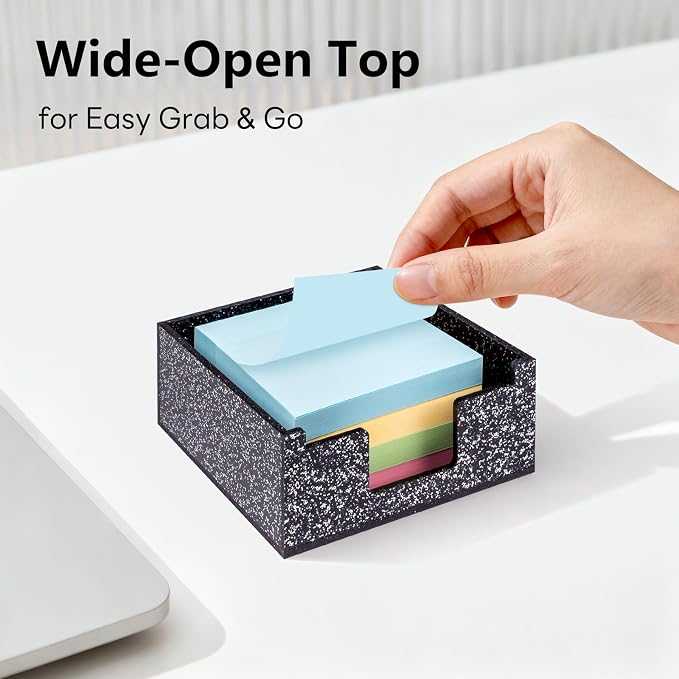 Black Sparkling Sticky Note Holder, Glitter Acrylic Organizer, 3.94 x 3.94 in Multi-Use Tray for Office, School & Home Desk