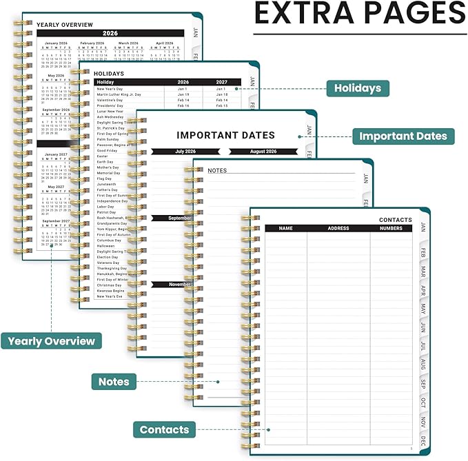 2026 Planner, Weekly and Monthly Calendar Planner for Women, Jan 2026 - Dec 2026, Hardcover Planning Agenda book with Tabs, Spiral Bound, Inner Pocket, Perfect for School Office Supplies, 6.3" x 8.5" - Tropical Palms