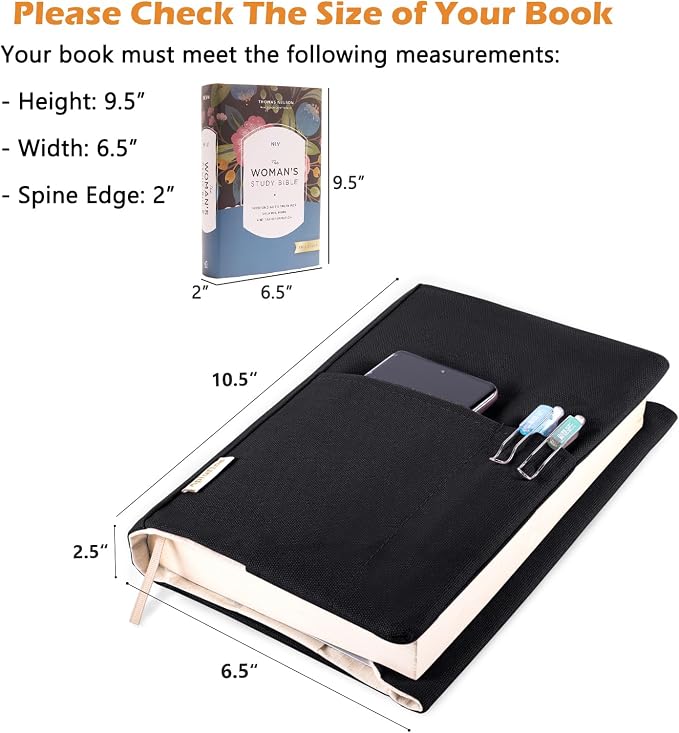 Canvas Book Cover - Washable & Adjustable Covers for Paperback & Hardcover, Pockets for Pen, Book Lovers Gift
