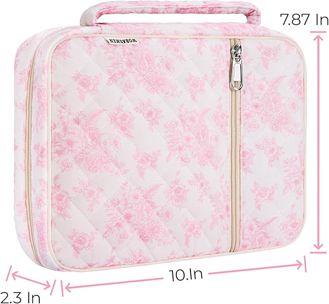 WOBAGMEN Bible Cover Case for Women,Large Bible Tote Bags Organizer Quilted Carrying Case for Girls,Bible Study Supplies Accessories Christian Gifts for Women (Elegant Pink Floral, M)