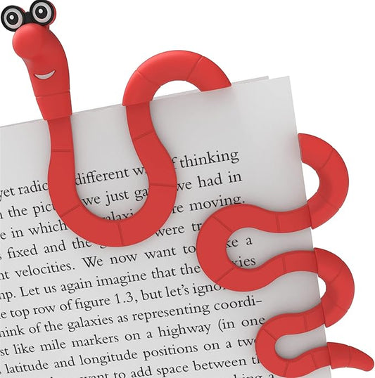 Clip Bookmarks for Kids Students Women and Men - Wally The Bookworm Cool Cute Bookmark and Page Holder Unique Gift Idea - Funny Book Marker and Reading Accessory for Book Lovers (Red)