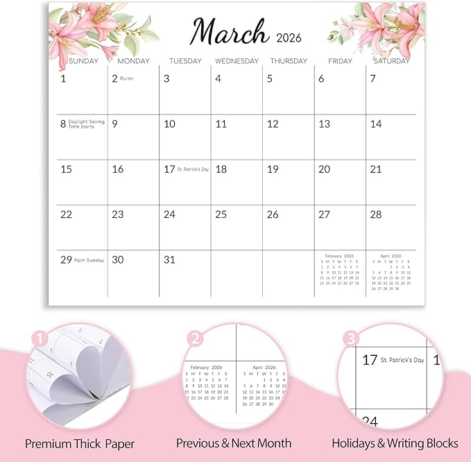 Magnetic Calendar for Refrigerator, 10"x 8" Fridge Calendar from Jan. 2026 to Dec. 2027, Wall Calendars 2026-2027 Prefect for Planning and Organizing Your Life - Flower