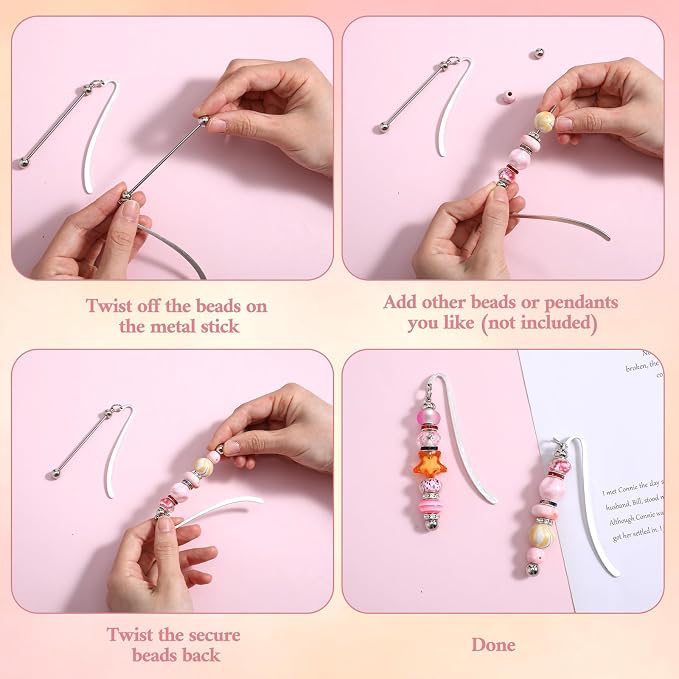 40pcs Beadable Bookmarks DIY Metal Blank Bar Bookmark for Beads Beaded Bookmark DIY Bookmarks Modern Bead Craft Jewelry Pendant Charm Gift for Book Lovers Student Teacher Office Supplies DIYMaking