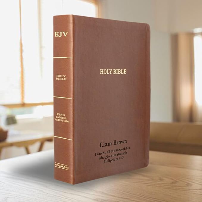 Personalized KJV Thinline Holy Bible Brown Faux Leather Large Print Size | Custom with Name, Date or Text | Gift for Christian & Religious Celebrations