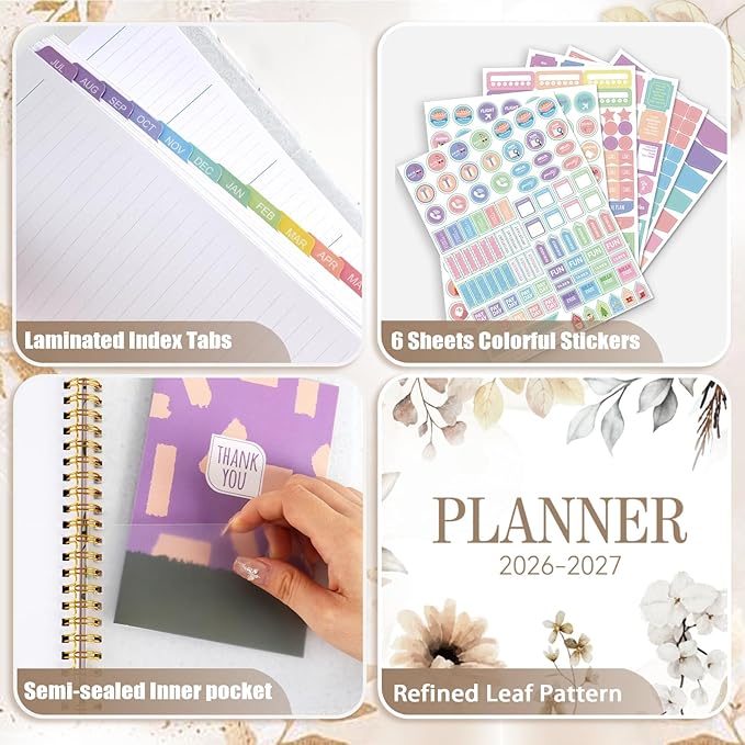 GuassLee 2026-2027 Weekly Monthly Planner A5, 12-Month Hardcover Academic Planner with Tabs, Stickers & Pocket, July 2026 to June 2027 Daily Planner Organizer for Work School Home