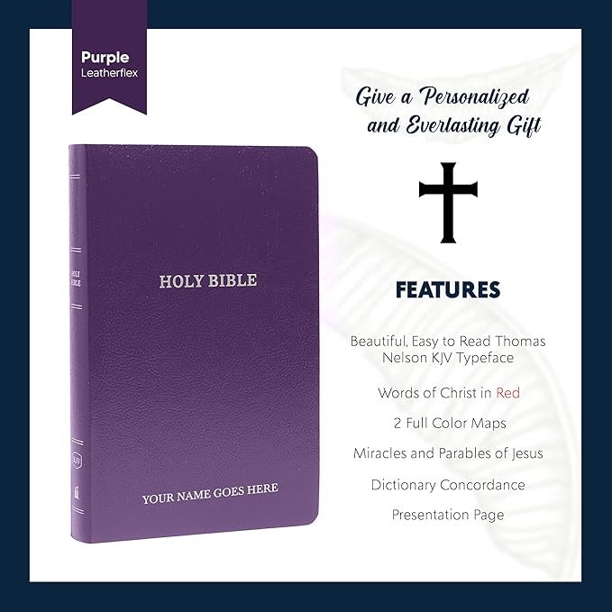 Personalized KJV Bible Faux Leather Holy Bible Small Print Economy Bible with Custom Name at The Lower Right Side, Highlighted Verses, Custom Gift for Christian Celebrations (Purple)