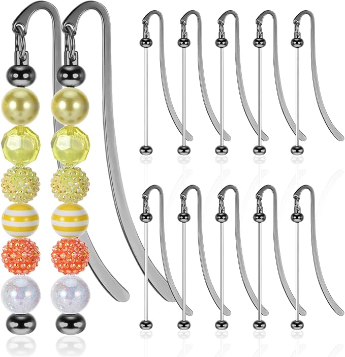 12 Pcs Beadable Bookmarks DIY Metal Bookmark Bar, Metal Beadable Blank Bar Beaded Bookmark Craft Jewelry Pendant DIY Modern, Charm Gifts for Book Lovers, Students, Teachers Office Supplies (Black)