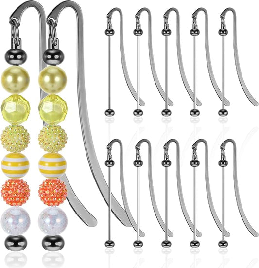 12 Pcs Beadable Bookmarks DIY Metal Bookmark Bar, Metal Beadable Blank Bar Beaded Bookmark Craft Jewelry Pendant DIY Modern, Charm Gifts for Book Lovers, Students, Teachers Office Supplies (Black)