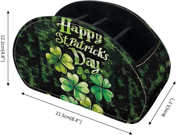 FUSURIRE Remote Control Holder Happy St. Patrick's Day Print PU Leather Organizer Box with 5 Compartments for Home Office Supplies, Remote Caddy Desktop Storage for Controllers,Media Player