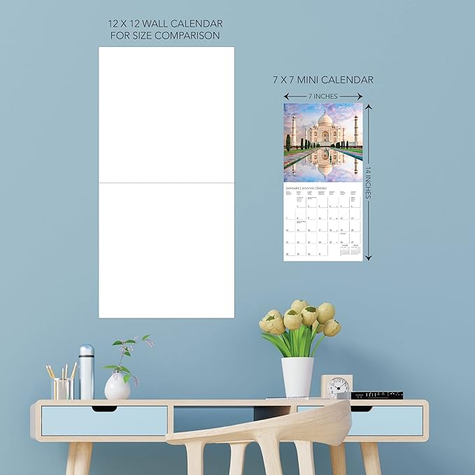 Graphique 2024 Wonders of the World Mini Wall Calendar | 7” x 7” | Thick Paper | Home & Office Organizer | Large Monthly Grid | 3 Languages & Marked Holidays | 4 Month Preview Page for 2025