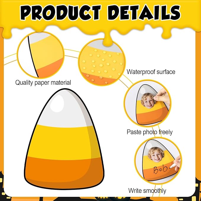 gisgfim 80Pcs Halloween Candy Corn Cutouts Halloween Party Decorations Bulletin Board Candy Corn Paper Cut-Outs Classroom Decor for Boy Girl DIY Craft Photo Wall Kindergarten Preschool Favor Supply