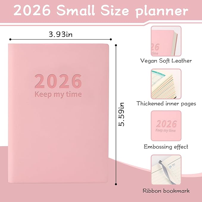 Planner 2026 Weekly and Monthly Planners for Purse 5.5" x 3.9"Cute Small Daily Academic Calendar 320page Hardcover Planning Agenda Book Academic Planner Vegan Leather Softcover, Goal Tracker Organizer Planning for Daily Schedule School Office Schedule ...