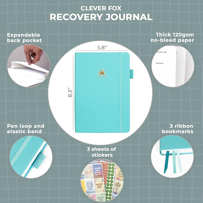 Clever Fox Addiction Recovery Journal – Addiction Treatment Planner & Workbook – Daily Sobriety Journal for Recovery Progress, A5 (Turquoise)