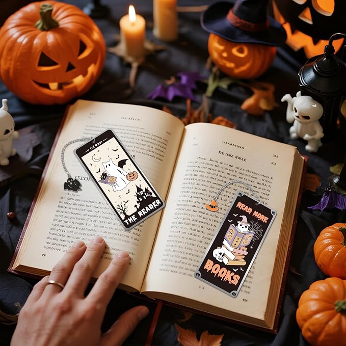 Halloween Metal Bookmarks Gifts - 2 PCs Boo Basket Stuffers Spooky Book Marks for Reading Women Men Funny Cool Page Marker for Horror Lovers Readers Bookish Kids School Office Accessories