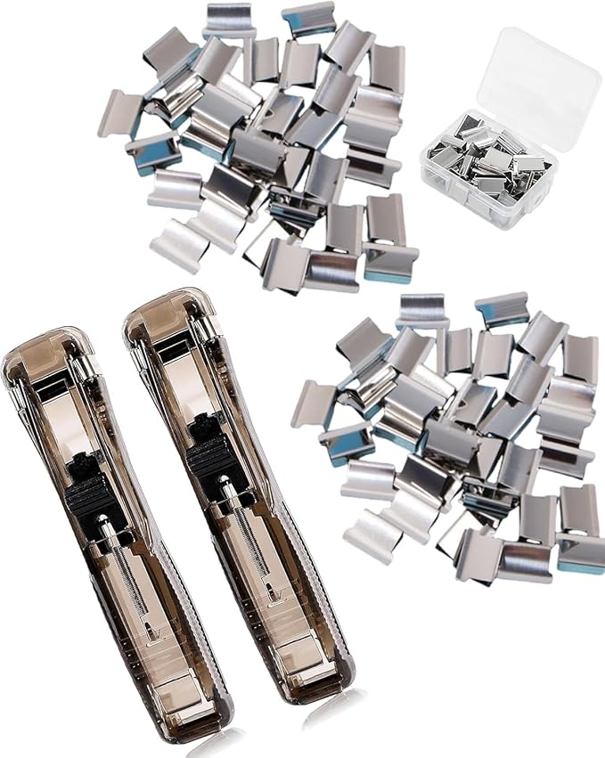 2-Pack Reusable Binder Clip Stapler, Portable Push Clip Stapler with 200 Refill Clips, Punchless Desktop Stapler for Office School Home, Eco-Friendly Paper Clamp Dispenser (Black)