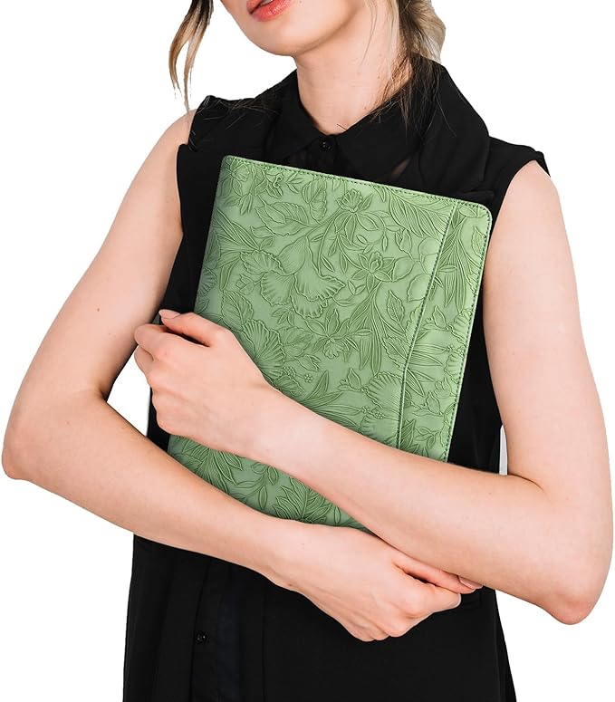 AZXCG Leather Portfolio with Zipper, Embossed Leather Padfolio for Women, Professional Business Portfolio Organizer fits 13" Tablet, Writing Pad Holder, Gifts for Women/Men, Valentine's Day Gift