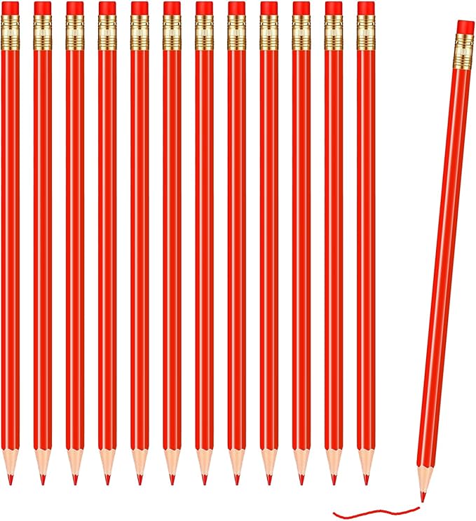 12 Pcs Checking Pencils Erasable Colored Pencils Pre-Sharpened 2 HB with Erasable Tops for Checking(Red)