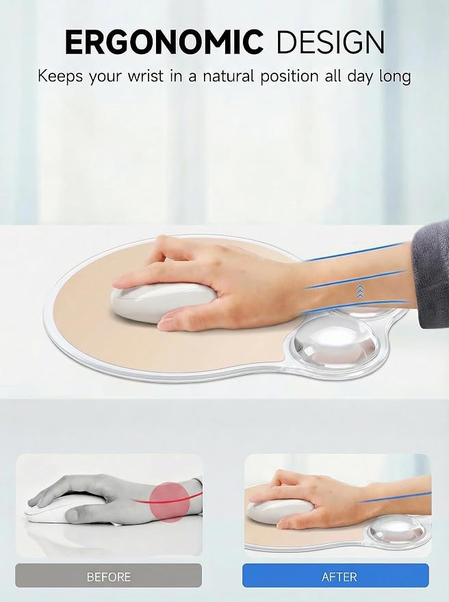 Ergonomic Gel Mouse Pad Wrist Rest Support for Desk, PU Base, Smooth Surface, Crystal Gel Cushion, Non-Slip Stability, Mousepad for Office/Home/Study Skin Tone AMP-03