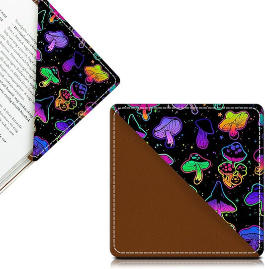 Cute Leather Bookmarks, Fun Triangle Making Corner Bookmark, Book Accessories for Reading Book Lovers, Unbreakable Page Markers for Women Men Colorful Cute Mushroom