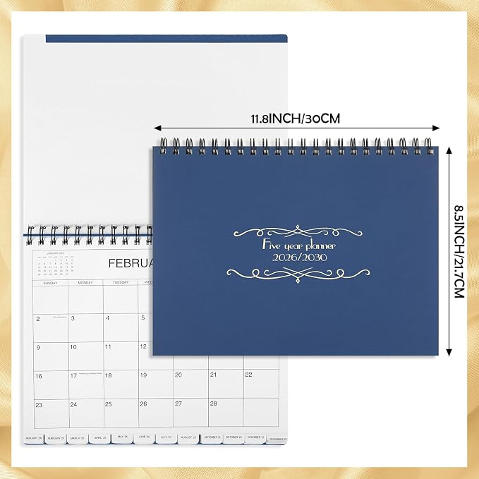 Zhanmai 5 Year Planner Calendar with Tabs 2026 to 2030 11 x 8.5 Inches 5 Year Calendar Monthly Schedule Organizer Spiral Bound, Dark Blue