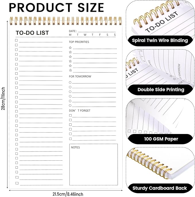 to Do List Notepad, 120 Pages 8.5x11" to Do List Notebook Undated Daily Planner Notepad with Task Checklist to Do and Note Organization