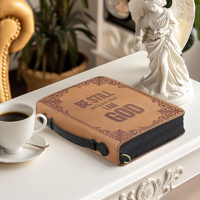 Bible Cover Case for Women Border Print with Strap and Handle XL | Bible Cover with Strap and Handle,PU Leather Bible Protecto, Inner Pockets and Pen Loop, Bible Study Supplies for Girls