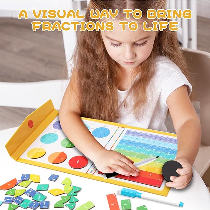 Magnetic Fraction Educational Puzzle, 102 Pcs Magnetic Fraction Puzzle for Kids, Magnetic Fraction Tiles & Fraction Circles, Fractions Manipulatives Learning Games for Elementary School