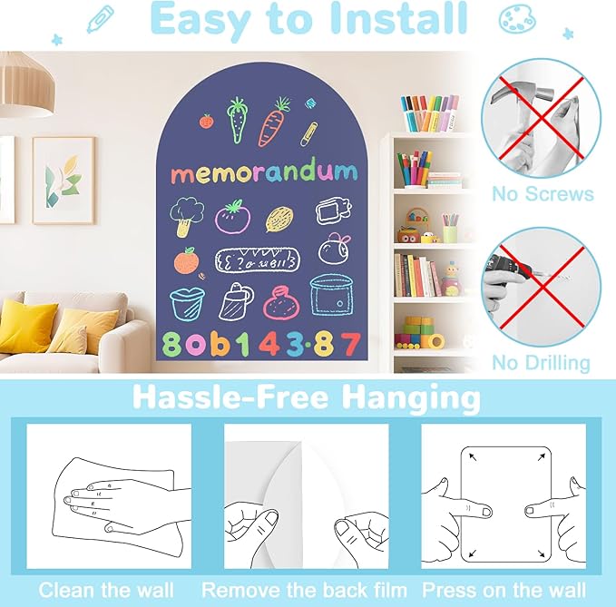 Magnetic Wall Decal for Kids 40x32 Inch Self Adhesive Magnetic Board Play Wall Dusty Blue Magnet Chalkboard for Wall with Letters and 12 Color Liquid Chalk for Playroom Home Office School