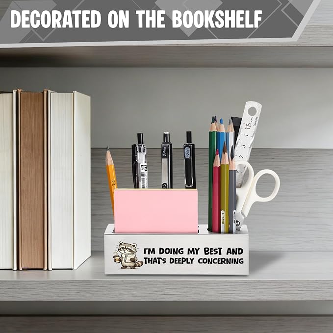 FOKCBOCM Funny Office Pen Holder with Raccoon Design, Stainless Steel Desk Organizer Gift for Coworker, Sarcastic Work Humor Workspace Decor, Stress Joke Desk Accessory-DS114