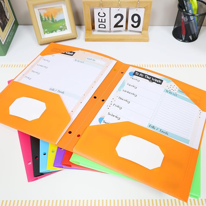 16 Pack Plastic Folders with Pockets 3 Hole Punched, Assorted Colors – Durable 2-Pocket Plastic folders for 3 Ring Binder Folder, Letter Size Folders for Office, High School & Back to School
