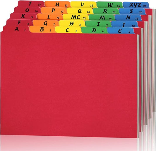1 Set 25 Pack Alphabet File Dividers Letter Size, 1/5 Cut Tab A-z File Guides Number Folder Organizer for Filing Cabinet and Desk Home Office School(Rainbow Colors)