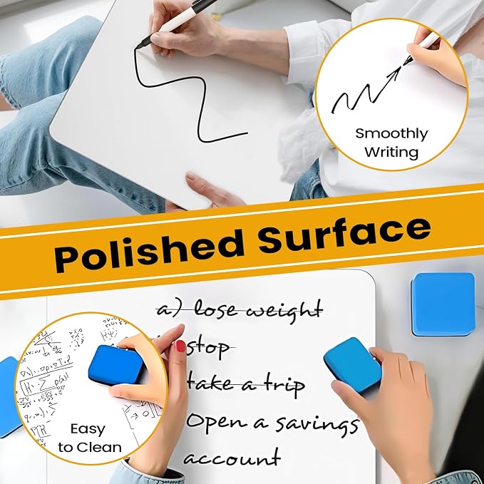 2 PCS Mini Whiteboards, 9" x 12" Small Double Sided Dry Erase Board, Portable White Boards for Students, Teachers, School Supplies Lapboards Including 2 Markers, 2 Erasers and 4 Sticky Tapes