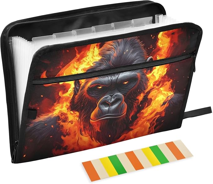 Expanding File Folder Fierce Gorilla King Kong Accordion File Organizer 13 Pockets Document Organizer with Zipper Labels A4 Letter Office Storage