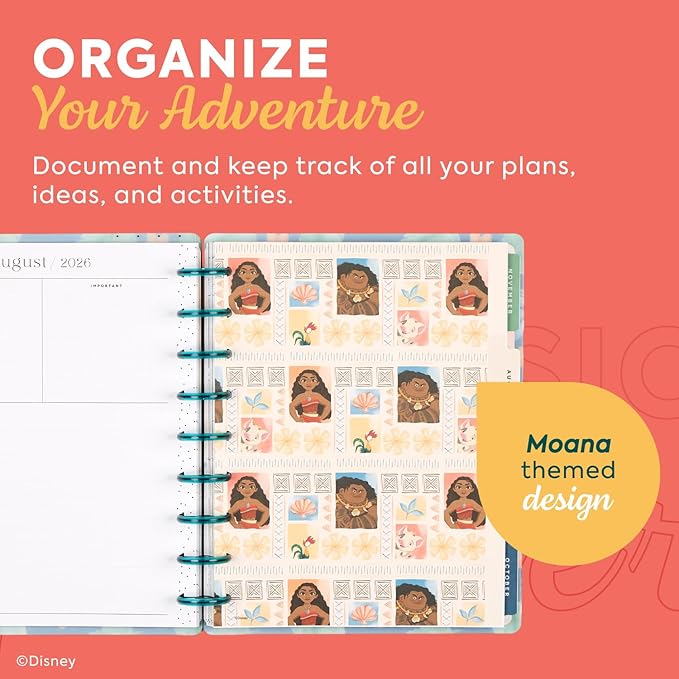 Happy Planner Disney Moana 12-Month Disc-Bound Planner July 2026–June 2027, Classic Size, Vertical Layout, Island Adventure