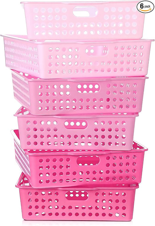 Pink 6 Pack Plastic Classroom Paper Baskets, Turn in Trays, Organizing Desk Tray for A4 Papers, Classroom Storage Turn in Bins, for Teachers and Students, Office Desk Room Trays