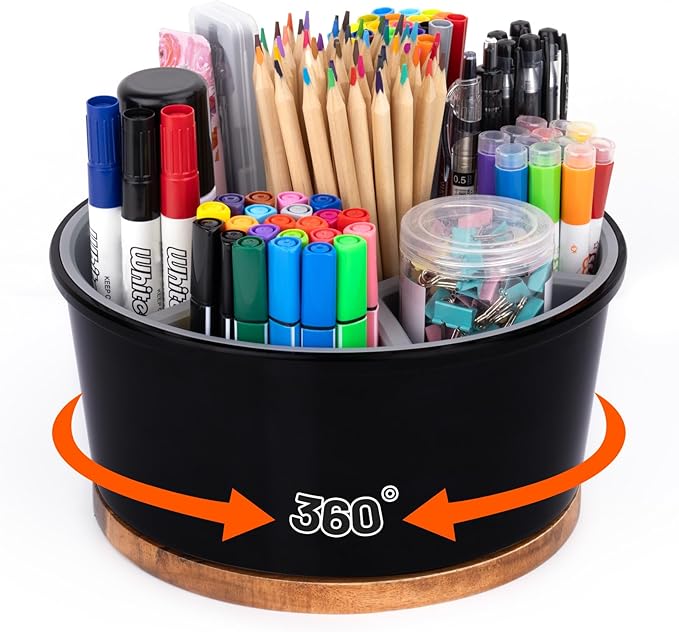 Marker Organizer For 300 Markers, 360° Rotating Art Supply Storage Organizer, Pen Holder For Desk School Home Black & Grey