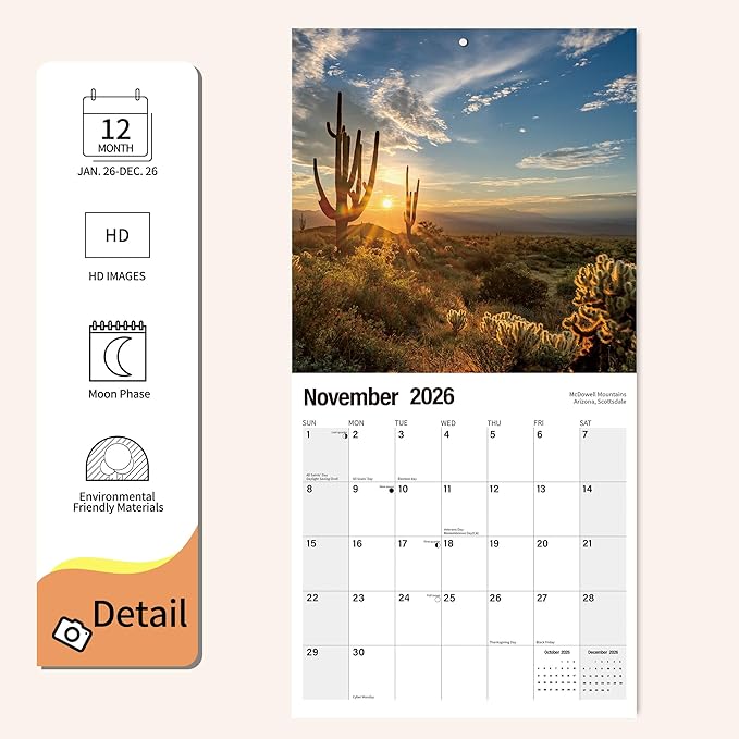 Wall Calendar 2026 Planner Calendar - Sunrise Hangable Monthly Wall Calendar with Large Blocks for Organizing & Planning, Academic Schedule, Home, Office & family, Thick & Sturdy Paper (12"x24" Open)