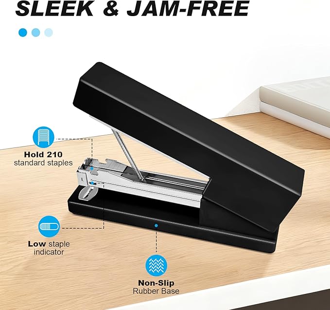 Stapler 25 Sheet Capacity with 830 Staples and Staple Remover, Full Strip Staplers for Desk, No Jam, Non-Slip for Office & School, Black