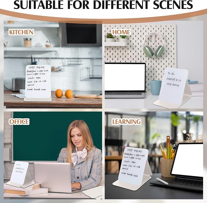 Dunzoom 2 Pcs Small Glass Desktop Whiteboard with Reversable Stand 8 x 6 Inch Mini Dry Erase White Board Easel with 2 Markers Reusable Desk Notepad for Home Office School Supplies (White)