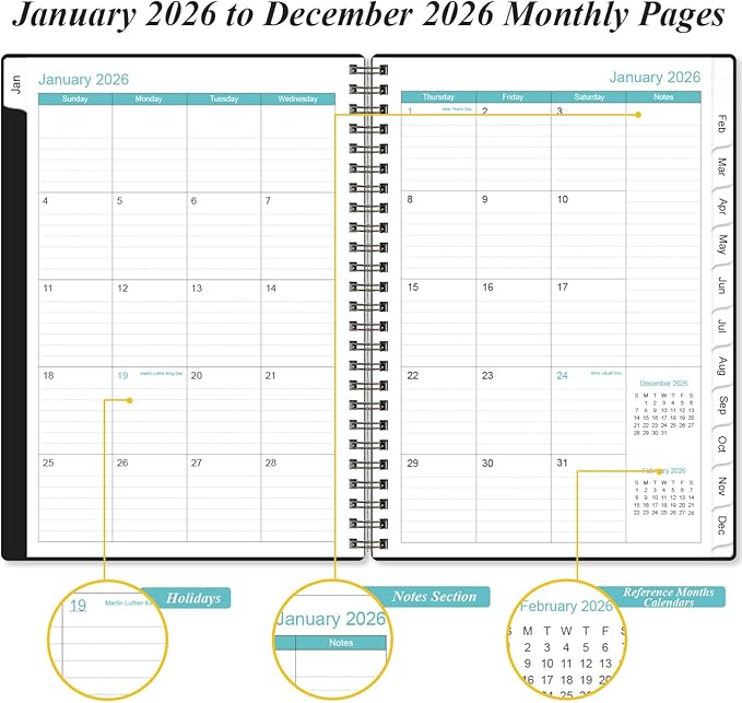 2026 Planner - Planner 2026 from January 2026 to December 2026, Weekly Monthly Planner 2026 with 12 Monthly Tabs, Inner Pocket, 6.4" x 8.5", Black
