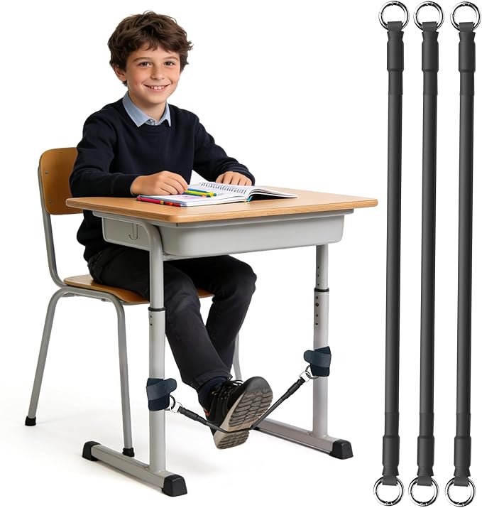 ELETIUO 3-Pack Sensory Chair Bands for Kids - Anti-Slip Fidget Tool for ADHD, Autism & Focus-Silent Stress Relief Bands Fits 20"-28" Desk Legs for Classroom & Home (Black)